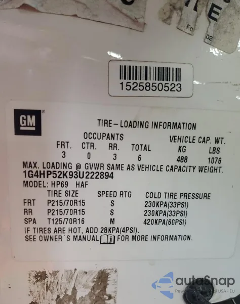 2003 Buick Lesabre Custom z USA, uszkodzony, nr VIN 1G4HP52K93U222894